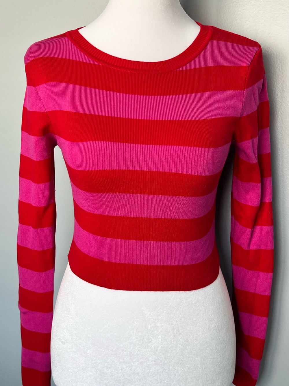 Zara Red and Pink Striped Ribbed Knit Top - Picture 1 of 3